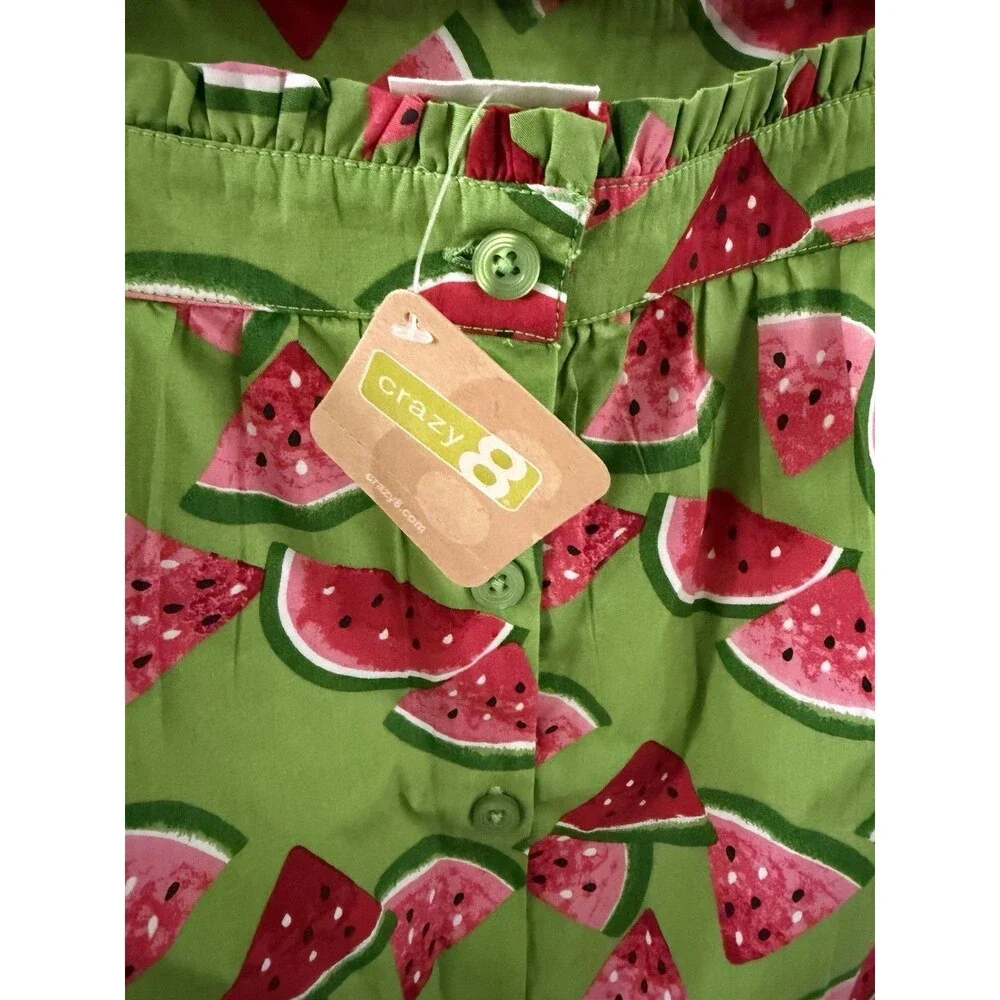 NEW With Tags Crazy 8 Girls Summer Watermelon Shirt Blouse Tank With Bows Sz 7-8